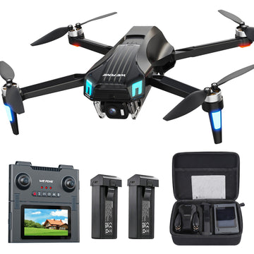 Wefone WF35 GPS Foldable Drone with 4.3" Touchscreen on Remote, Drones with Camera for Adults 4K, 4GB Card, Under 249g, Obstacle Avoidance, 2 Batteries, Black