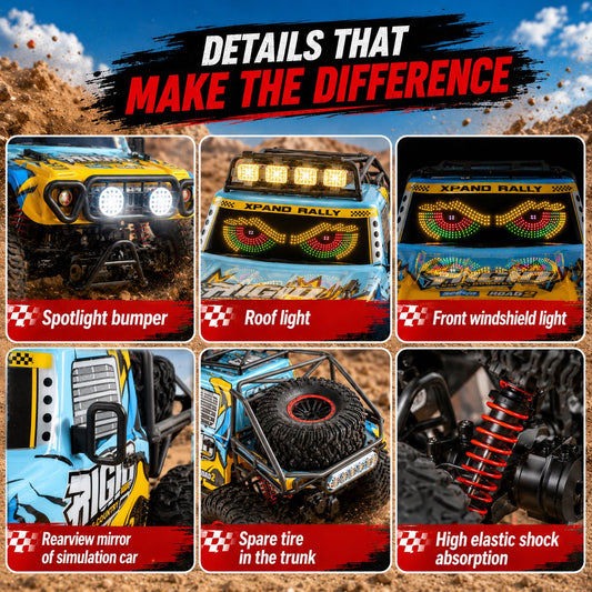 JoyStone 1:10 RC Car for Kids, 4WD Off-Road Monster Truck with Dynamic Eye Lights, Music, LED Headlights, 2 Batteries, 60+ Min Playtime, Remote Control Truck for Boys, Blue