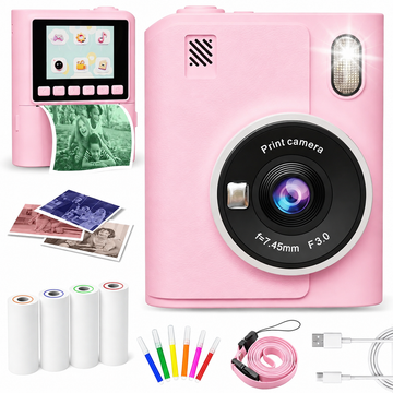 JoyStone Kids Camera Instant Print, 1080P Instant Digital Camera with 4 Color Print Paper, Birthday Gift for Girls and Boys Aged 3-12, Pink