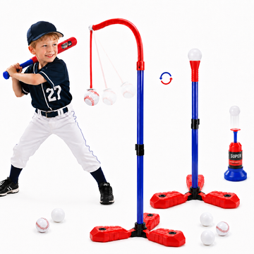 JoyStone 3-in-1 T Ball Set for Kids, Tee Ball Stand, Hanging Tee, Automatic Ball Launcher and 5 Balls, Adjustable Height Baseball, Indoor/Outdoor Sports Gifts for Boys