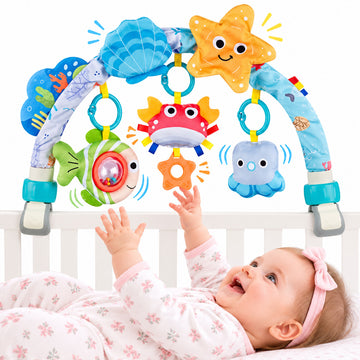 Wonderstone Baby Mobile Toys with Sensory Play, Activity Baby Stroller Arch Toys, Adjustable Crib Mobile, Travel Car Seat Toys for Toddler Boy Girl Newborn 0-24 Months (Ocean Themed)