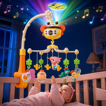 WonderStone Baby Musical Crib Mobile, Rotating with Lights & Projector, Remote Control, Bassinet Mobile with Timer, Music & Teether Rattle for Newborns