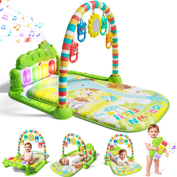 WondertStone Baby Gym Play Mat, Tummy Time Mat with Music & Light, Play Piano Activity Mat for Floor, Newborn Toys for 0-12 Months, Green