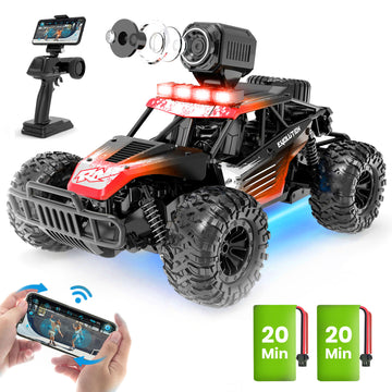 RC Car with 1080P HD Camera,1:16 Scale Remote Control with LED Chassis Light&Headlights, 2.4Ghz High Speed Monster Truck Toy Vehicle, 2 Batteries for 60 Mins Play, Gift for Kids Boys