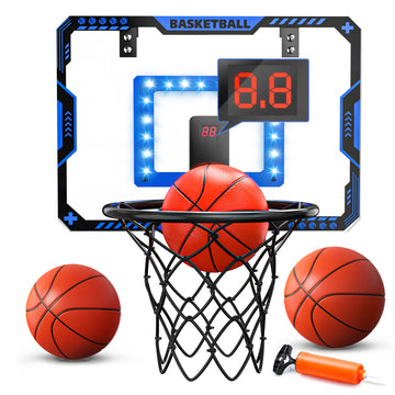 JoyStone Indoor Basketball Hoop for Kids, Mini Basketball Hoop with Electronic Scoreboard and Sounds, Over The Door Basketball Hoop 4 Balls for Kids & Adults