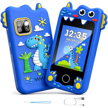 Wonderstone Kids Dinosaur Smart Phone, 2.8'' Touchscreen Learning Toy Phone with Dual Cameras, Built-in 8GB Memory, Games, Music Player, Christmas & Birthday Gift for Toddler Girls Ages 3-10