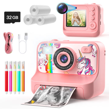 JoyStone Kids Camera Instant Print with Printing Paper and 32G Card, Gift for Girls and Boys Aged 3-12, Pink