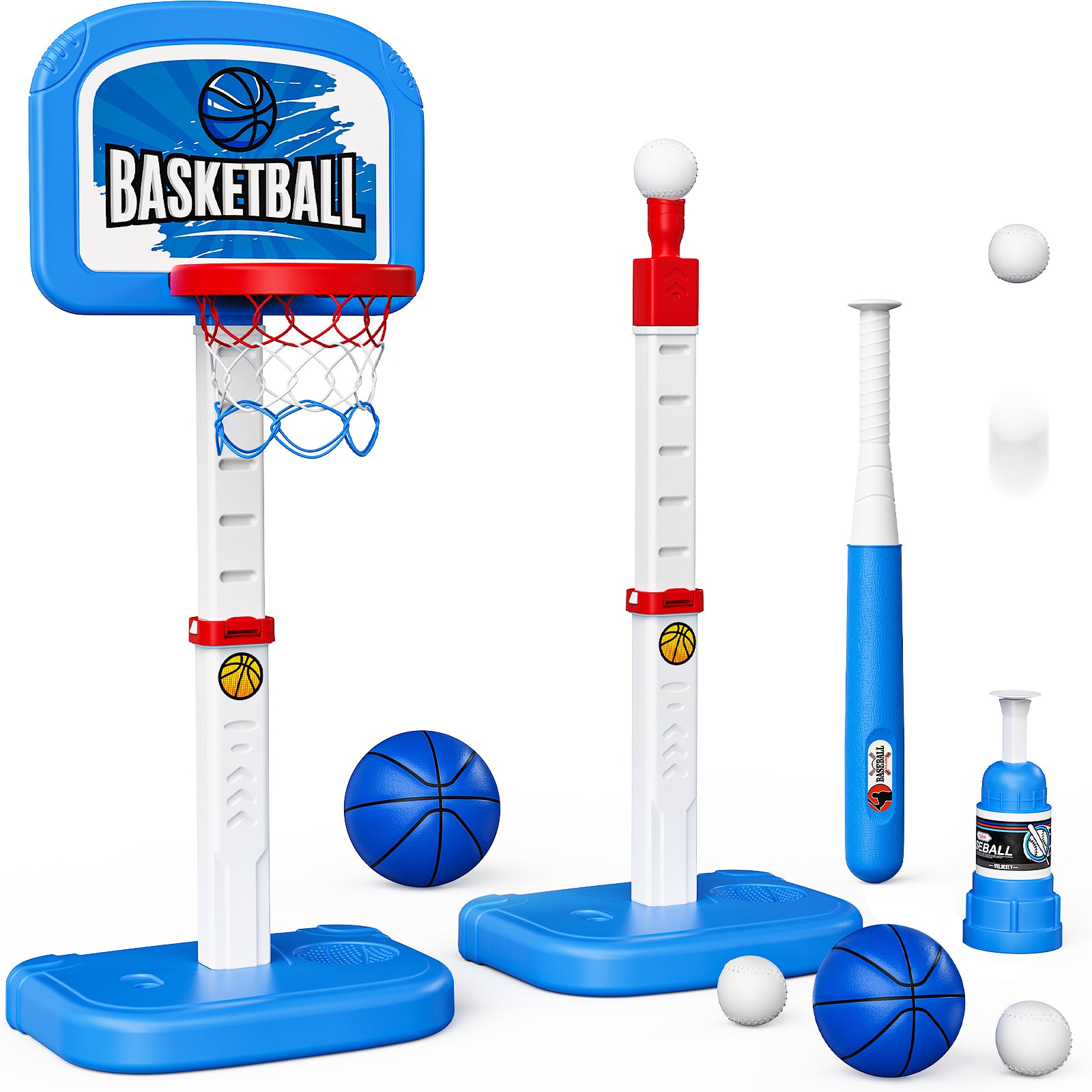 JoyStone 3 in 1 Kids Basketball Hoop and T Ball Set for Kids with Automatic Pitching Machine, Adjustable Height Basketball Hoop, Sports Gifts Toys for Boys Girls