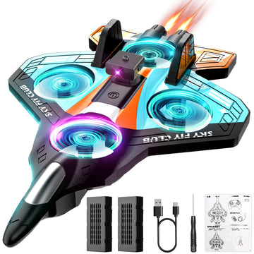 WonderStone Obstacle Avoidance RC Airplane, Foam Remote Control Jet with 2 Modular Batteries & LED Lights , 2.4GHz RC Helicopter Toy Plane Gift for Kids Ages 8–12，Orange