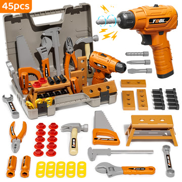 WonderStone 45 Pcs Kids Tool Set with Electric Toy Drill, Pretend Play Toys with Tool Box, Construction Toy Gift for Toddler Boys and Girls Ages 3–8