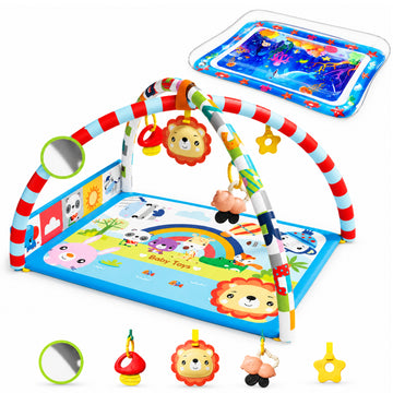 Wonderstone 2-in-1 Baby Play Gym with Water Mat, Infant Activity Play Mat with Hanging Sensory Toys, Tummy Time Floor Mat for Babies 0–12 Months, Blue