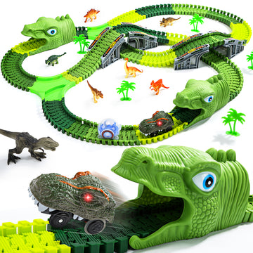 JoyStone 271 PCS Dinosaur World Race Track Toys, Flexible Dinosaur Train Tracks Playset with Dinosaur Cars and 7 Dinosaur Figures, Dinosaur Toys for Boy Girls