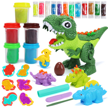 JoyStone Dinosaur Playdough Sets for Toddlers, 30 Pcs Play Dough Accessories Dinosaur Playset Toys, Dinosaur Toys for Kids 3-5 (17 Pcs Playdough Pack)