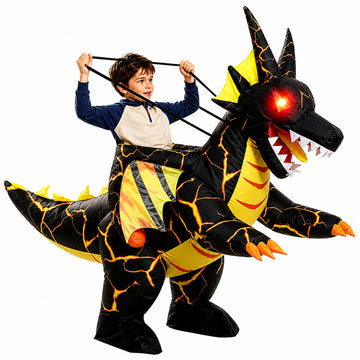 Wonderstone Inflatable Costumes for Kids, Riding-on Dragon Blow-up Costume with LED Lights, Funny Halloween and Party Costume for Boys and Girls Aged 6–10