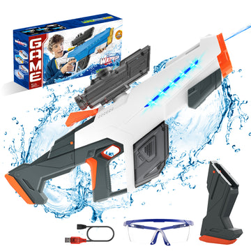 JoyStone Electric Water Blaster with Light, Automatic Manual Suction 2-in-1 Water Blaster for Adult Kids, Squirt Blaster39 Ft Range, Pool Beach Outdoor Party Toys, White