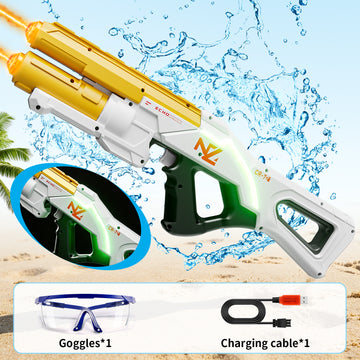 WonderStone Dual-Stream Electric Water Blaster, Automatic Waterproof Light-Up Squirt Blaster, 25–32 ft Shooting Range, Perfect for Adults & Kids Ages 8–12, Ideal for Outdoor Pool & Beach Games, White