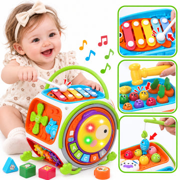 WonderStone 17-in-1 Baby Activity Cube, Montessori-Inspired Busy Board with Lights & Piano, Sensory Toy for Ages 12-36 Months