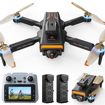 Wefone M4 Foldable Drone with Screen on Controller, HD Camera, Obstacle Avoidance, Optical Flow, Brushless Motor, Under 249g, 2 Batteries, Black