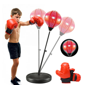 JoyStone Punching Bag with LED Lights, 42 Inch Kids Boxing Set with Stand & Boxing Gloves, Height Adjustable Boxing Bag Sport Toy for Boys and Girls Aged 3-10 Years Old, Black & Red