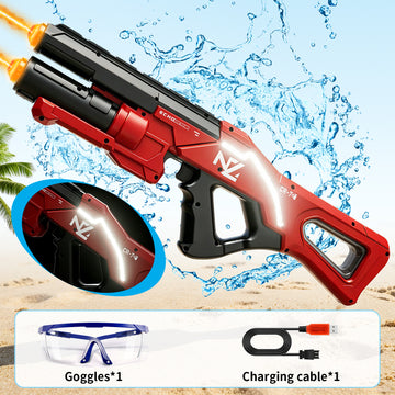WonderStone Dual-Stream Electric Water Blaster, Automatic Waterproof Light-Up Squirt Blaster, 25–32 ft Shooting Range, Perfect for Adults & Kids Ages 8–12, Ideal for Outdoor Pool & Beach Games, Red