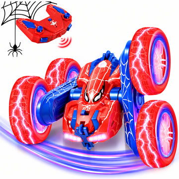Wonderstone Remote Control Stunt Car for Kids, 360° Rotating Double-Sided RC Car with Spray Function, Color Lights on Head & Light-Up Wheels, Vehicle Toys Gift for Boys Ages 3-8
