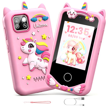 Wonderstone Kids Unicorn Smart Phone, 2.8'' Touchscreen Learning Toy Phone with Dual Cameras, Built-in 8GB Memory, Games, Music Player, Christmas & Birthday Gift for Toddler Girls Ages 3-10