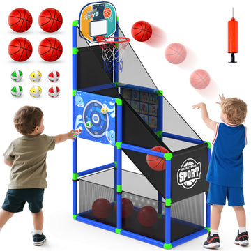 WonderStone 2-in-1 Basketball Arcade Game Indoor Outdoor, Kids Basketball Hoop with 4 Balls & Pump, Single Shot Basketball Game at Home, Sport Toys Gifts for Boys Girls Teens