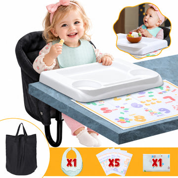 Hook On Chair, Portable High Chair with Tray, Storage Bag & Free Accessories, Clip-On Table Chair for Baby and Toddler, Ideal for Home and Travel, Black
