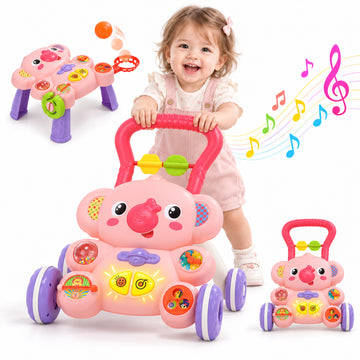 WonderStone 3-in-1 Baby Push Walker for Girls, Activity Center for Learning to Walk, Early Educational Toy for Infants 12+ Months, Pink