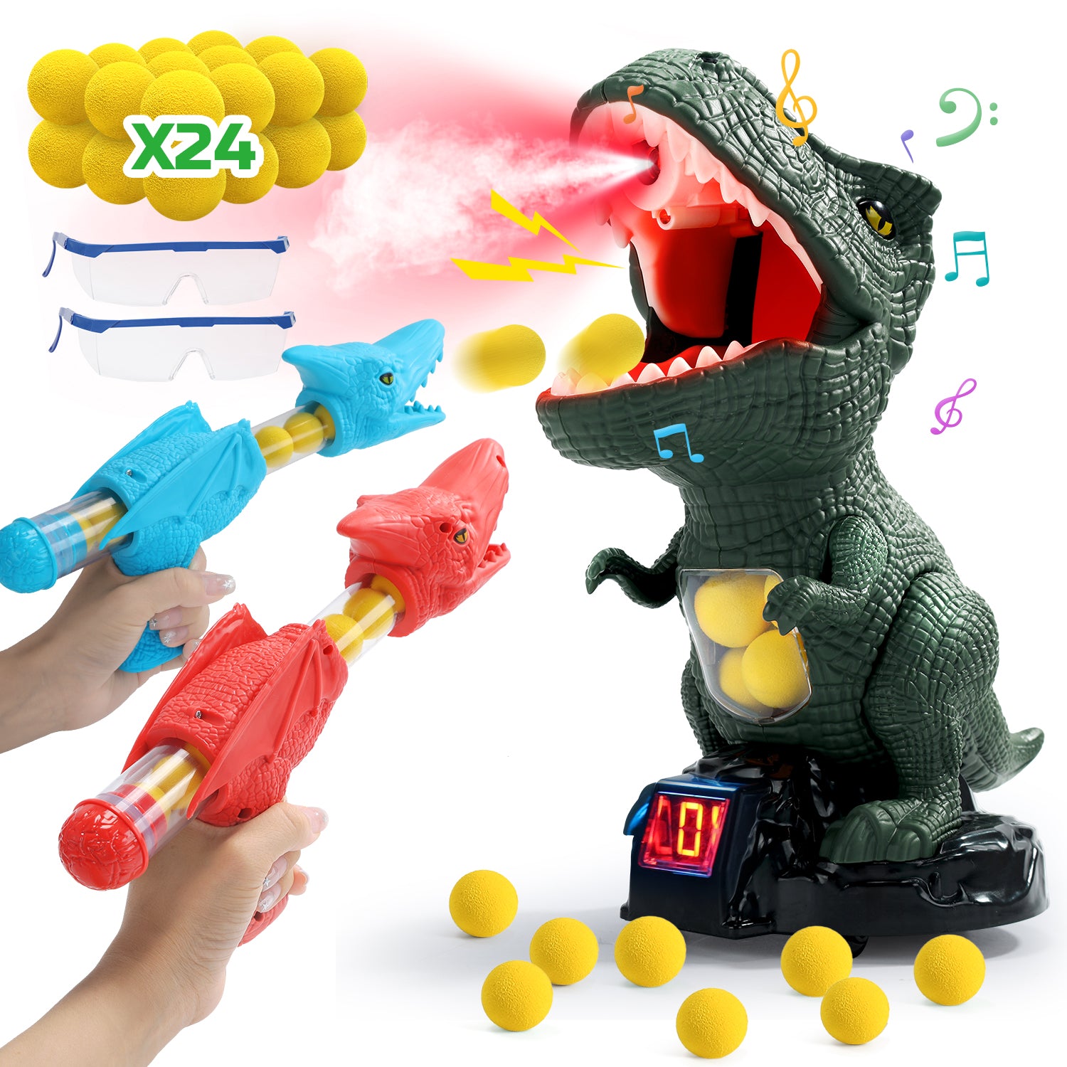 JoyStone Shooting Game Toy for Kids, 2pk Foam Ball Popper Air Toy Guns with Standing Shooting Target,24 Foam Balls, Outdoor Activities Games for Kids