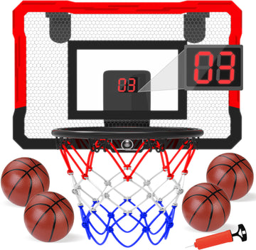 Indoor Mini Basketball Hoop for Kids with Electronic Scoreboard, over The Door Basketball Hoop Toy with Foldable Rim, Birthday Gift for 5-13 Year Old Boys