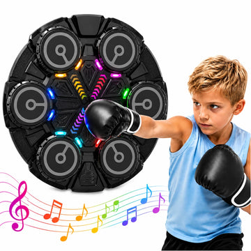 Wonderstone Music Boxing Machine, Wall-Mounted Bluetooth Smart Punching Bag with LED Lights, Includes Gloves, Fun Fitness Toy for Kids & Adults, Boys & Girls Ages 6–12 (Black)