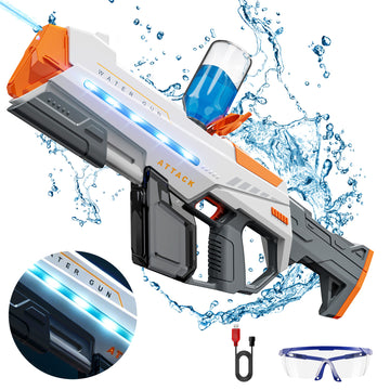 WonderStone 2-in-1 Large Electric Water Blaster, Automatic Light-Up Waterproof Design,25–32 ft Spray Range, Powerful Squirt Machine for Kids& Adults Ages 8+, Perfect for Pool & Beach Games, White