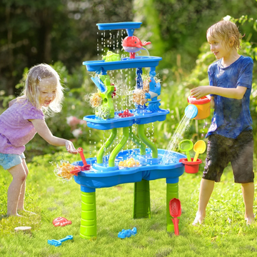 JoyStone Kids Sand Water Table for Beach, 4-Tier Water Activity Tables with Water Pump, Activity Sensory Play Table Toys for Toddlers, Summer Gift Toys for Outside Backyard for Kids