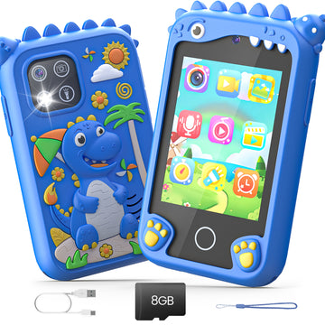JoyStone Kids Dinosaur Smart Phone, 2.8" Touchscreen Toddler Learning Play Toy Phone with Dual Camera, Game, Music Player, Learning Toy Christmas Birthday Gifts for 3-9 Year Old Kids, Blue