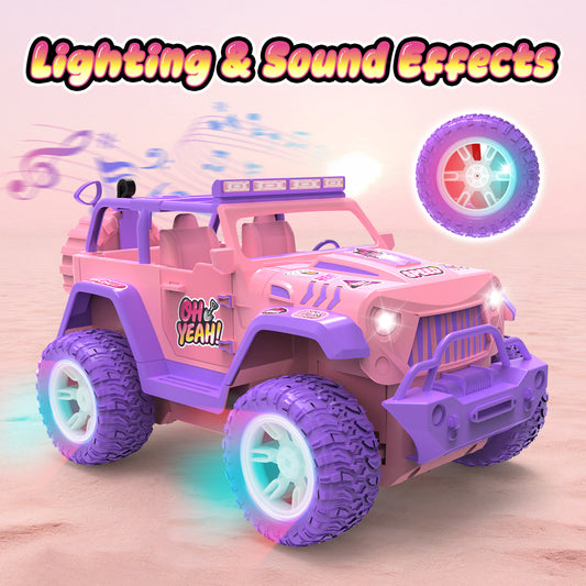 JoyStone Pink RC Cars for Girls, 1:18 Scale Jeep Remote Control Car, 30 Min Playtime 2.4Ghz LED Light Off-Road Pink Monster RC Trucks