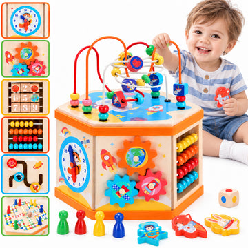 WonderStone 10 in 1 Wooden Activity Cube Toy for Toddlers, 8-Sided Montessori Baby Play Cube with Bead Maze, Multi-Sided Educational Learning Activity Cube, Ideal Gift for Boys Girls