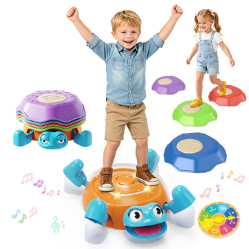 WonderStone Stepping Stones for Kids, Turtle 6 PCS Stepping Stone Kit with Sound Effects and Lights, Non-Slip Balance Board Sensory Toy for Kids Ages 3–5