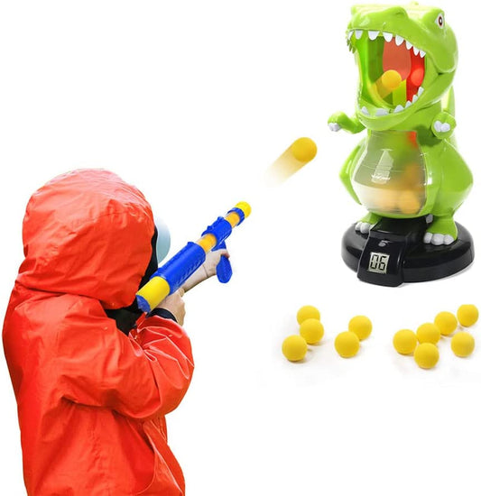 JoyStone Dinosaur Shooting Toys for Boys, Kids Target Shooting Games Birthday Party LCD Score Record Sound 24 Foam Balls Electronic Target Practice Gift