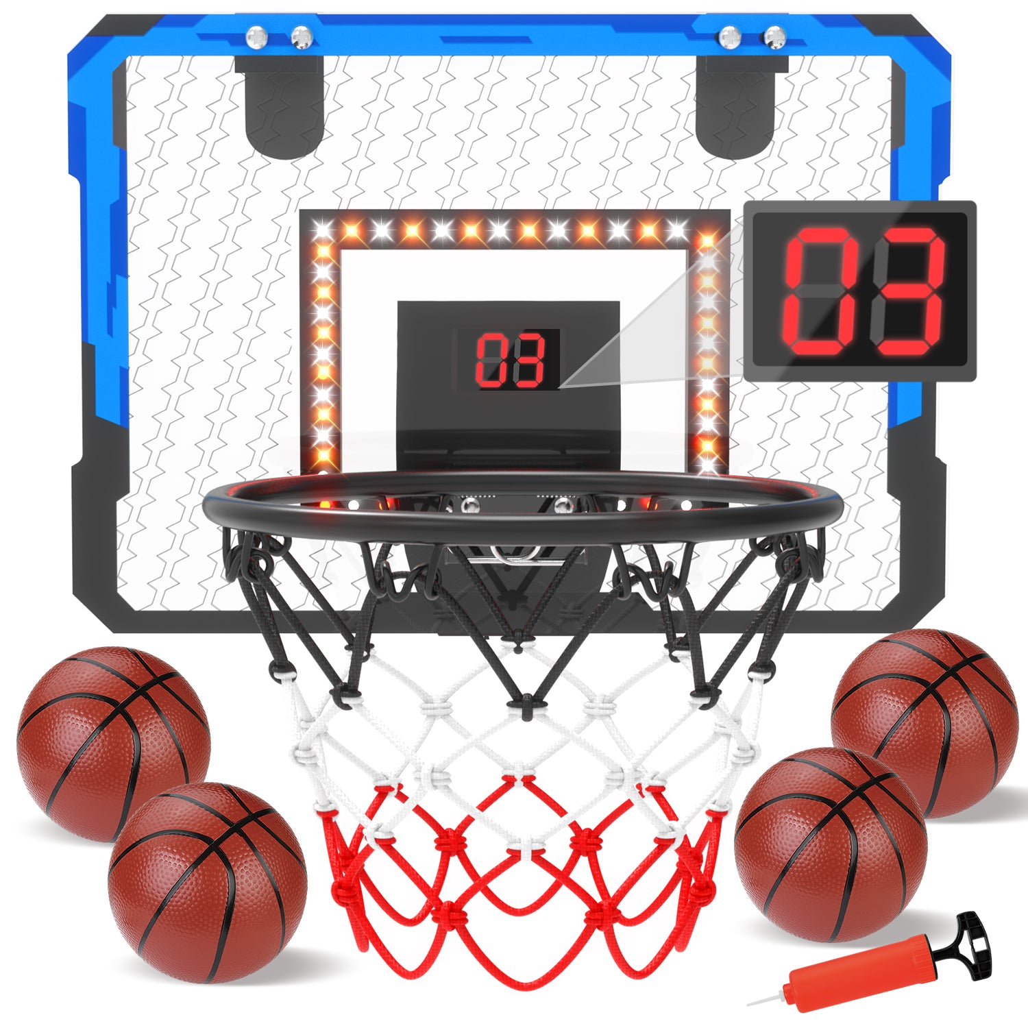 LED Indoor Mini Basketball Hoop for Kids with Electronic Scoreboard, Wall Mount Basketball Hoop Toy with Foldable Rim, Birthday Gift for 5-13 Year Old Boys