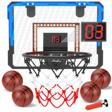 LED Indoor Mini Basketball Hoop for Kids with Electronic Scoreboard, Wall Mount Basketball Hoop Toy with Foldable Rim, Birthday Gift for 5-13 Year Old Boys