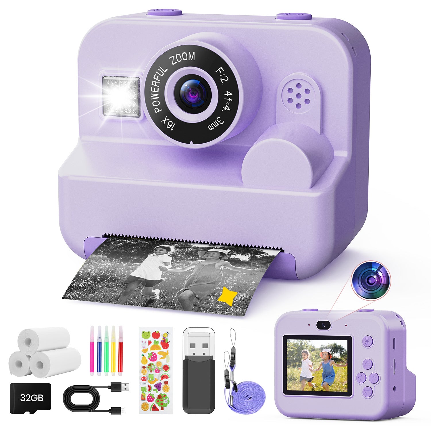 JoyStone Kids Camera Instant Print with Printing Paper and 32G TF Card, Selfie Camera with Color Pens, Cute Photo Album and Stickers, Suitable for DIY, Gift for Girls and Boys Aged 3-12, Pink