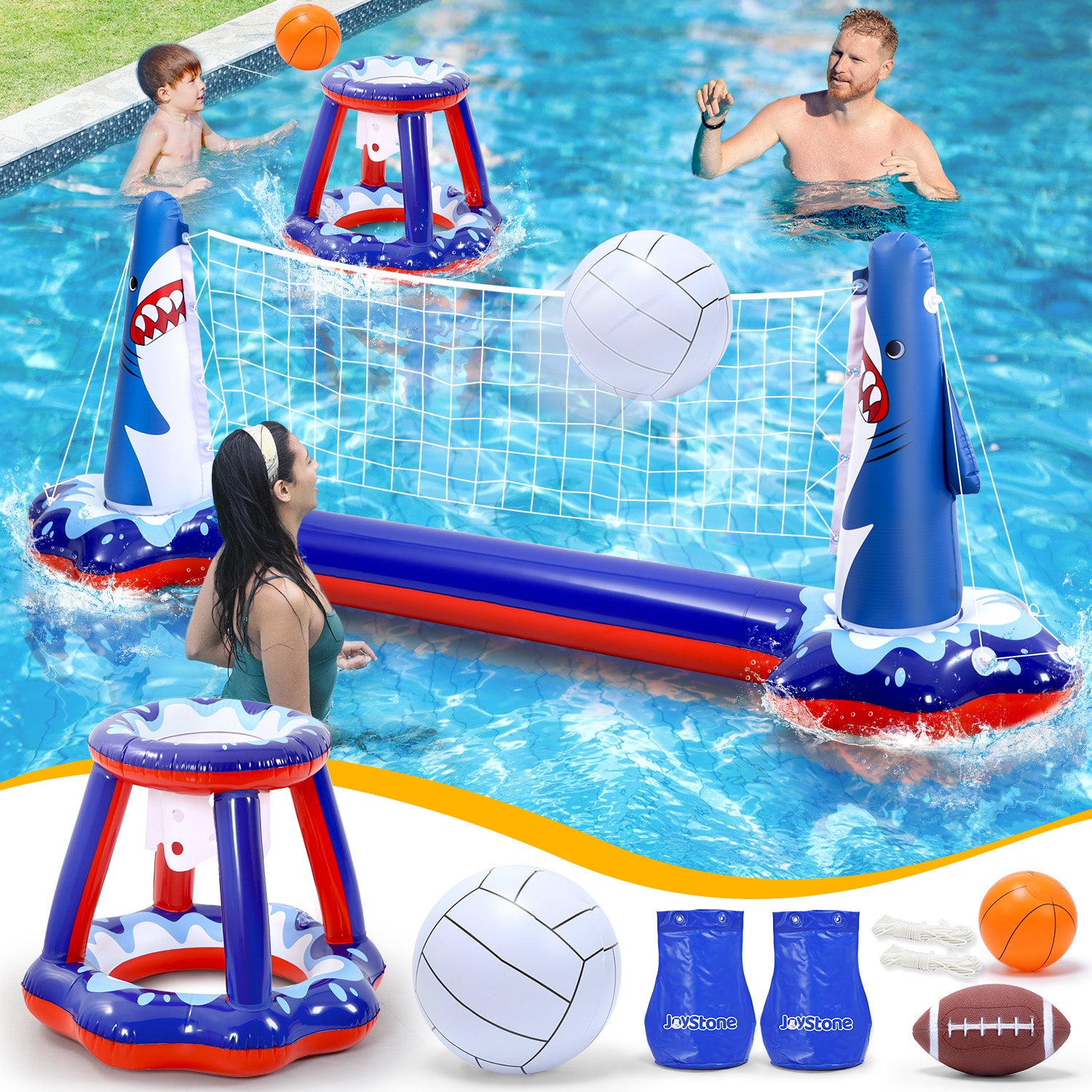 JoyStone Inflatable Volleyball Net Pool Float Set, 120'' Volleyball Net, Extra Large Floating Swimming Game Toy, Summer Pool Game Floaties for Kids and Adults