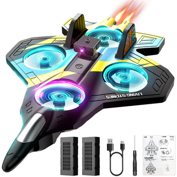 WonderStone Obstacle Avoidance RC Airplane, Foam Remote Control Jet with 2 Modular Batteries & LED Lights, 2.4GHz RC Helicopter Toy Plane Gift for Kids Ages 8–12，Yellow