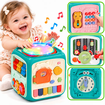 WonderStone Baby Activity Center with Music & Lights, 6-in-1 Developmental Learning Cube for Fine Motor Skills, Sensory Exploration & Early Learning, Portable Baby Activity Station, 18 Months+