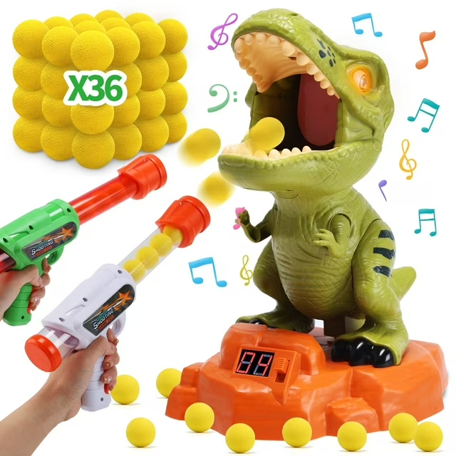 JoyStone Moveable Dinosaur Shooting Game Toy, Shooting Target for Kids with 2 Pump Guns, 48 Foam Balls and LCD Score Record,Electronic Target,Dinosaur Shooting Toys for 4 5 6 7 8+ Year Old