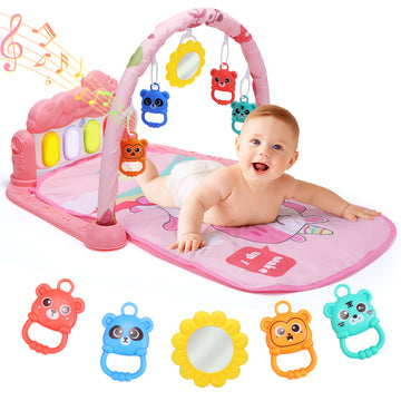 JoyStone Baby Play Mat Baby Gym, Baby Toy Play Mat Activity Center Baby Piano Music Lights for Boys and Girls Newborn Baby Gift 0-12 Months, Red