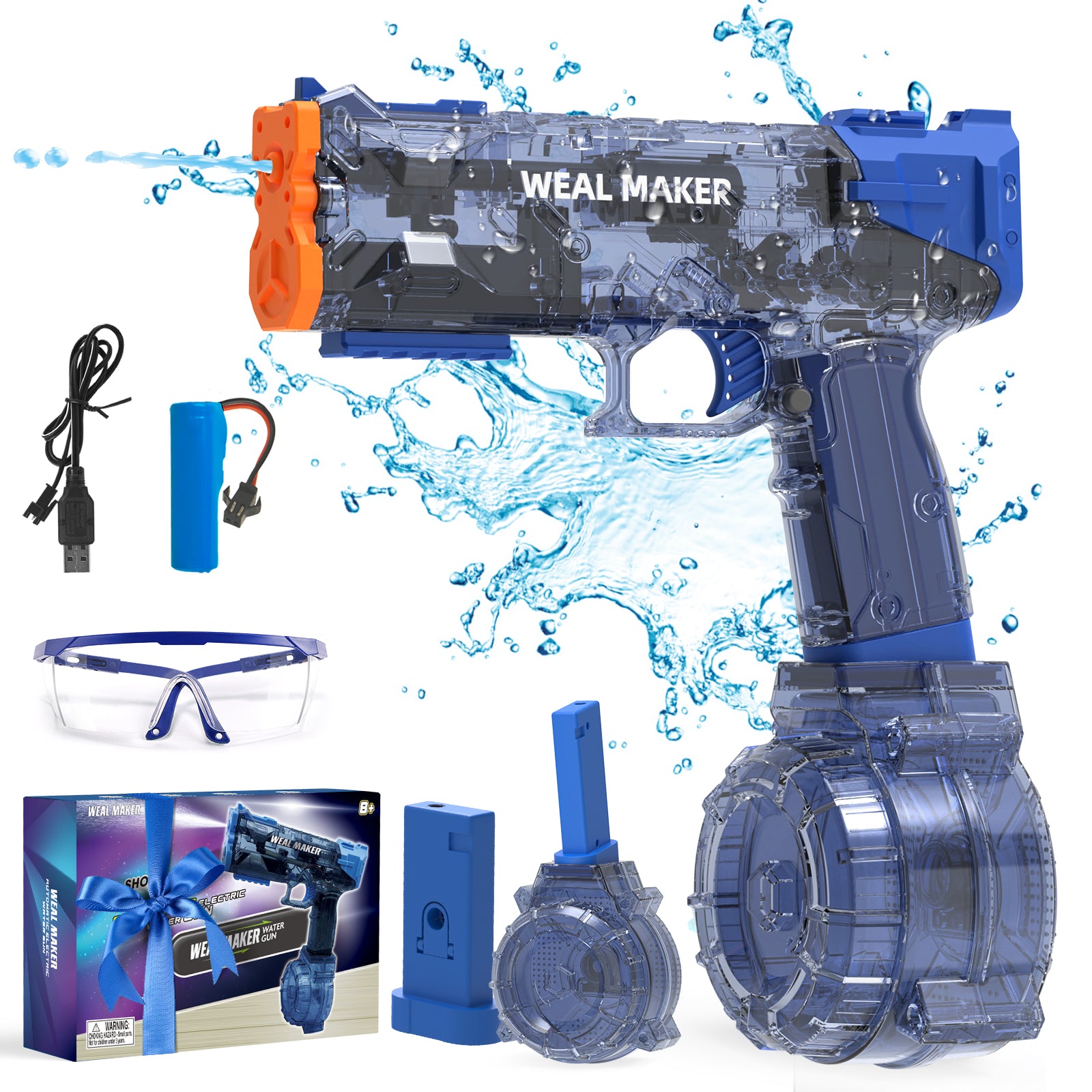 JoyStone Electric Water Gun for Kid/Aldult, Transparent Automatic Squirt Guns High Powered IP67 Waterproof, Long-Range Shooting Water Squirters Toys for Pool/Beach/Yard/Party Play
