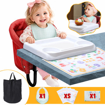 WonderStone Hook On Chair, Portable High Chair with Tray, Storage Bag & Free Accessories, Clip-On Table Chair for Baby and Toddler, Ideal for Home and Travel, Red