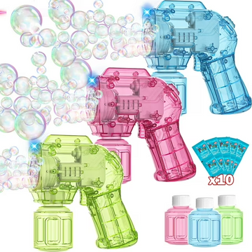 JoyStone 3 Pack Bubble Gun Machine for Kids, Automatic Light Up Bubble Blower with 3 Bottles 10 Bags Refill Solution, Bubble Blaster Gun Bubble Toys for Boys & Girls